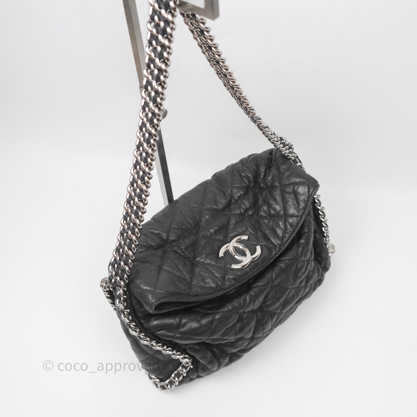 Chanel Chain Around Calfskin Hobo Black Silver Hardware