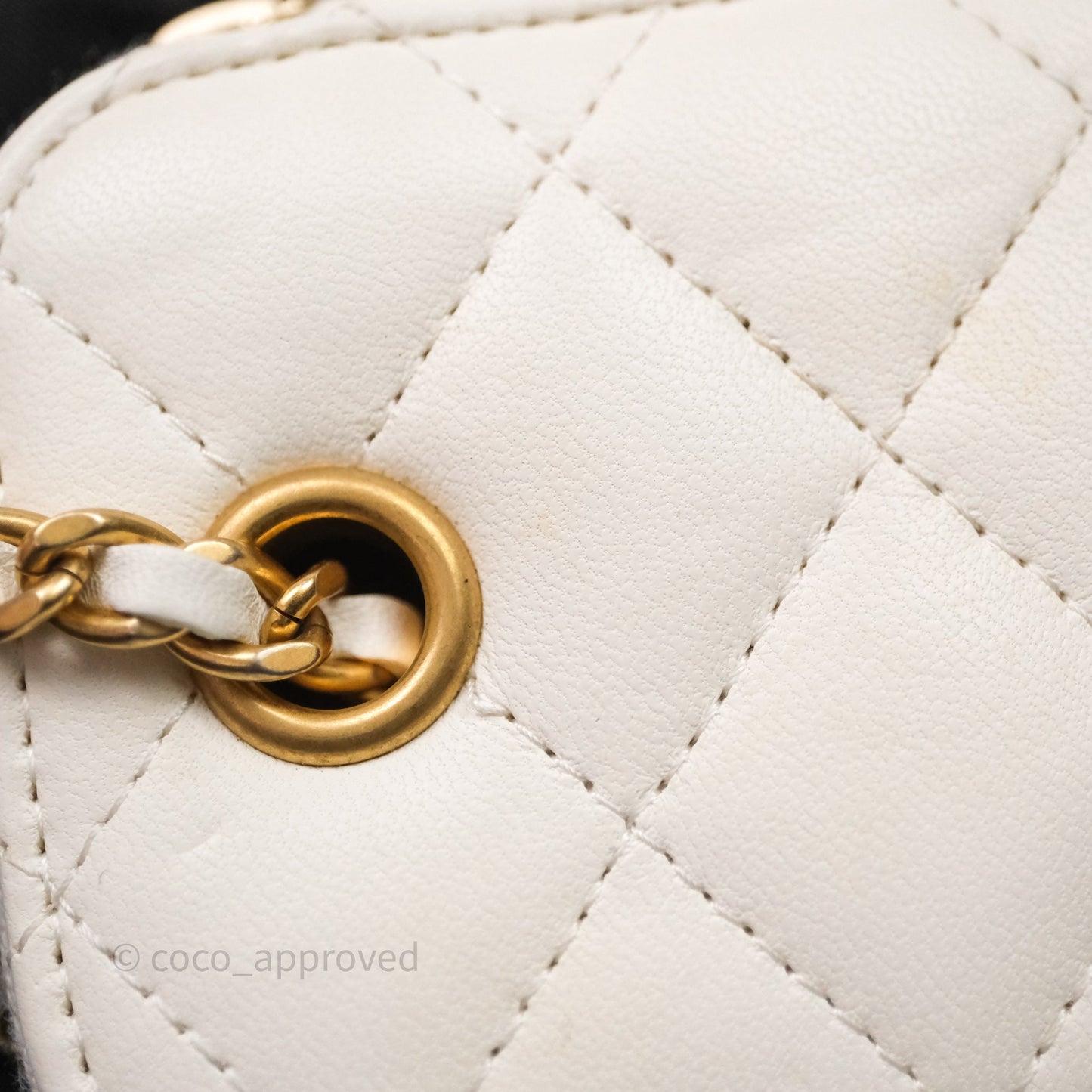 Chanel Quilted Pearl Crush Mini Vanity With Chain Ivory White Lambskin Aged Gold Hardware