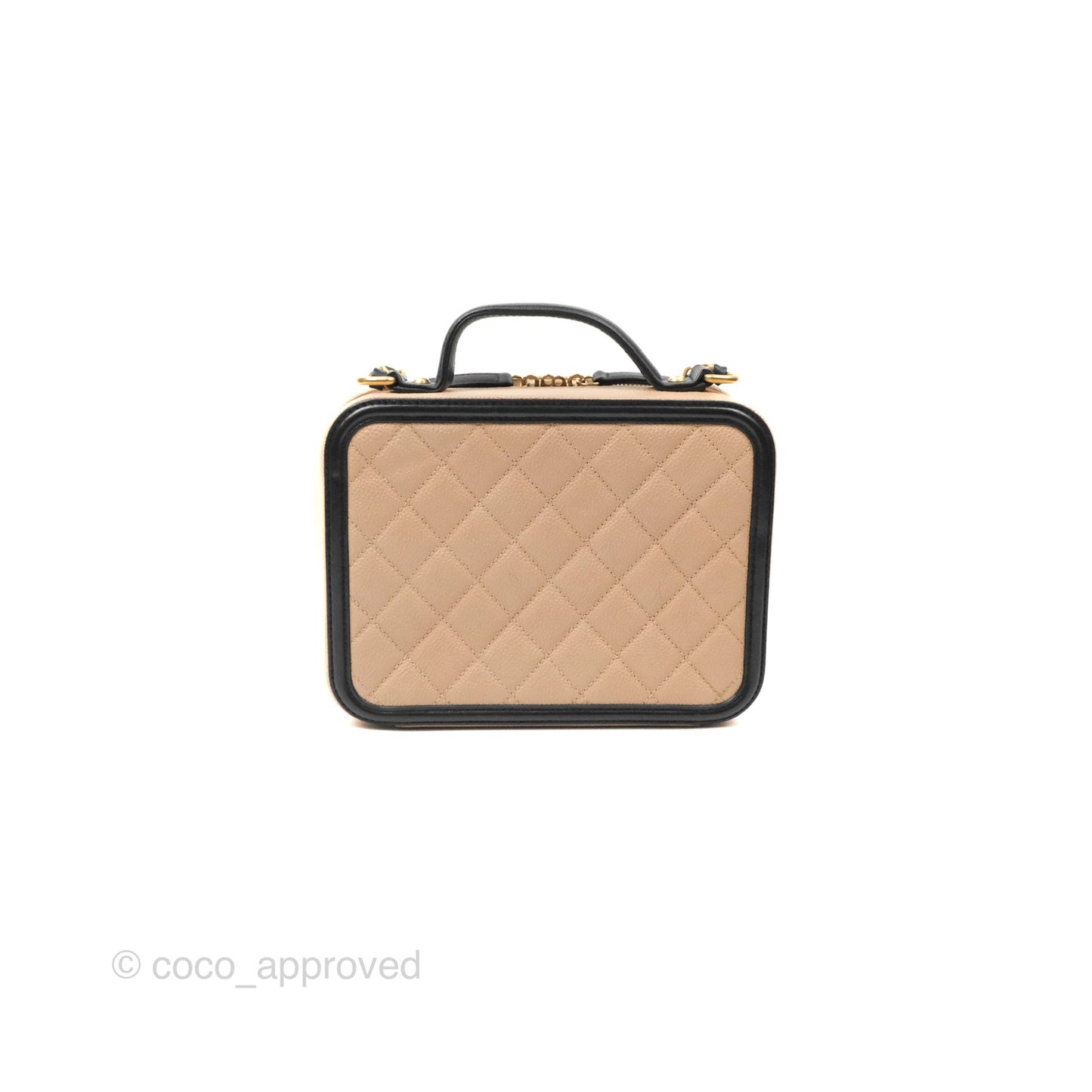 Chanel Quilted Medium CC Filigree Vanity Case Beige Black Caviar Gold Hardware