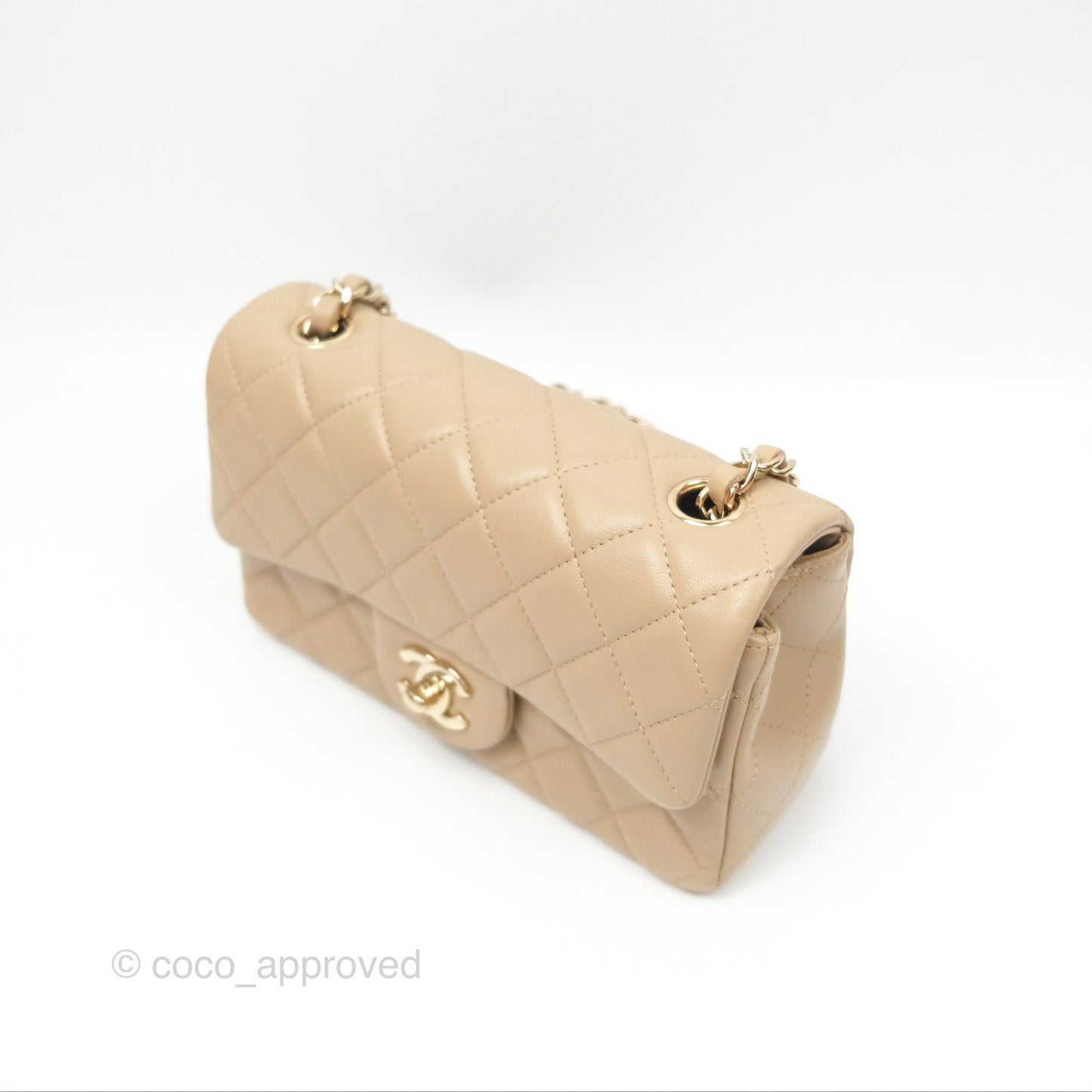 Chanel Mini Rectangular Quilted Beige Lambskin Gold Hardware