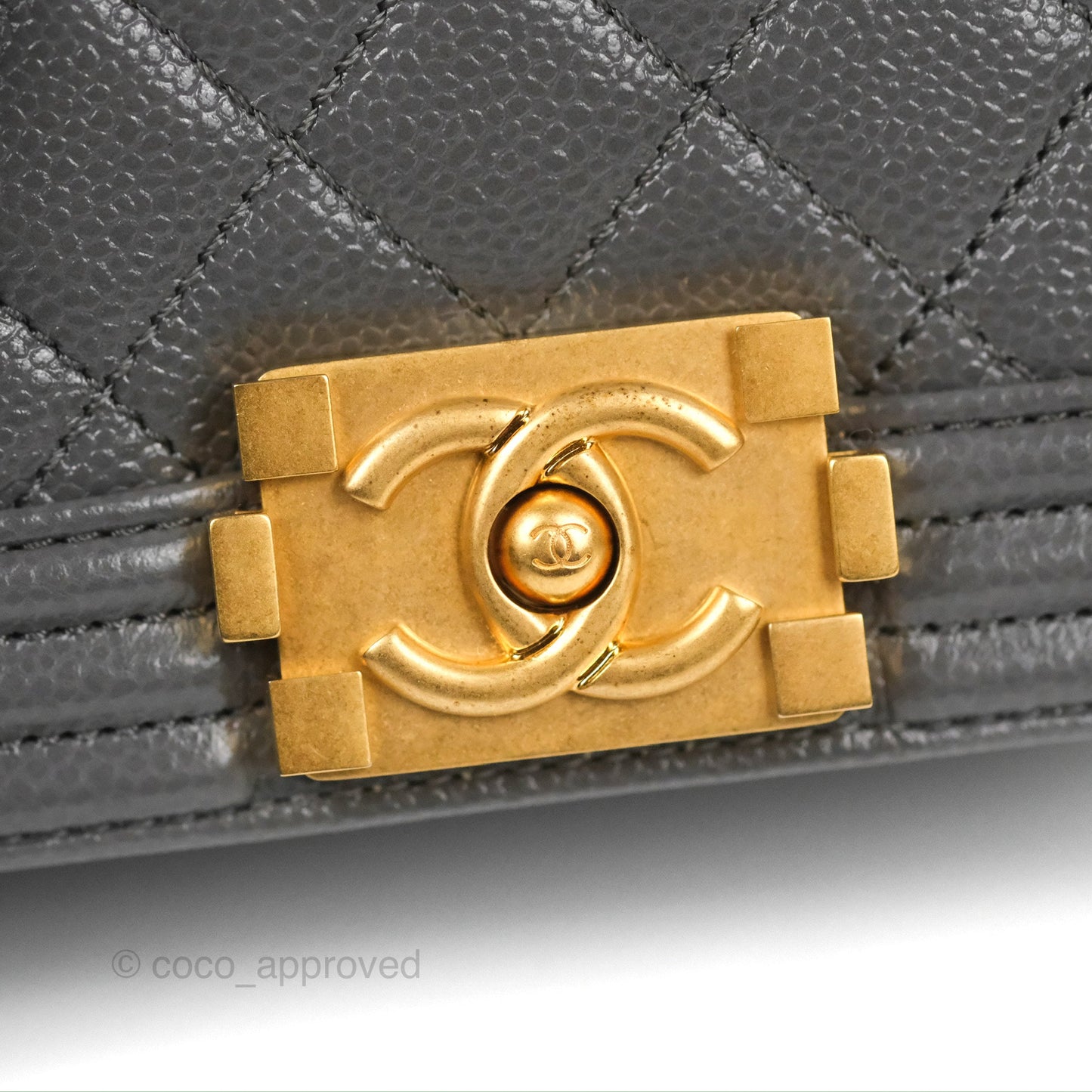 Chanel Mini Boy Dark Grey Caviar Aged Gold Hardware