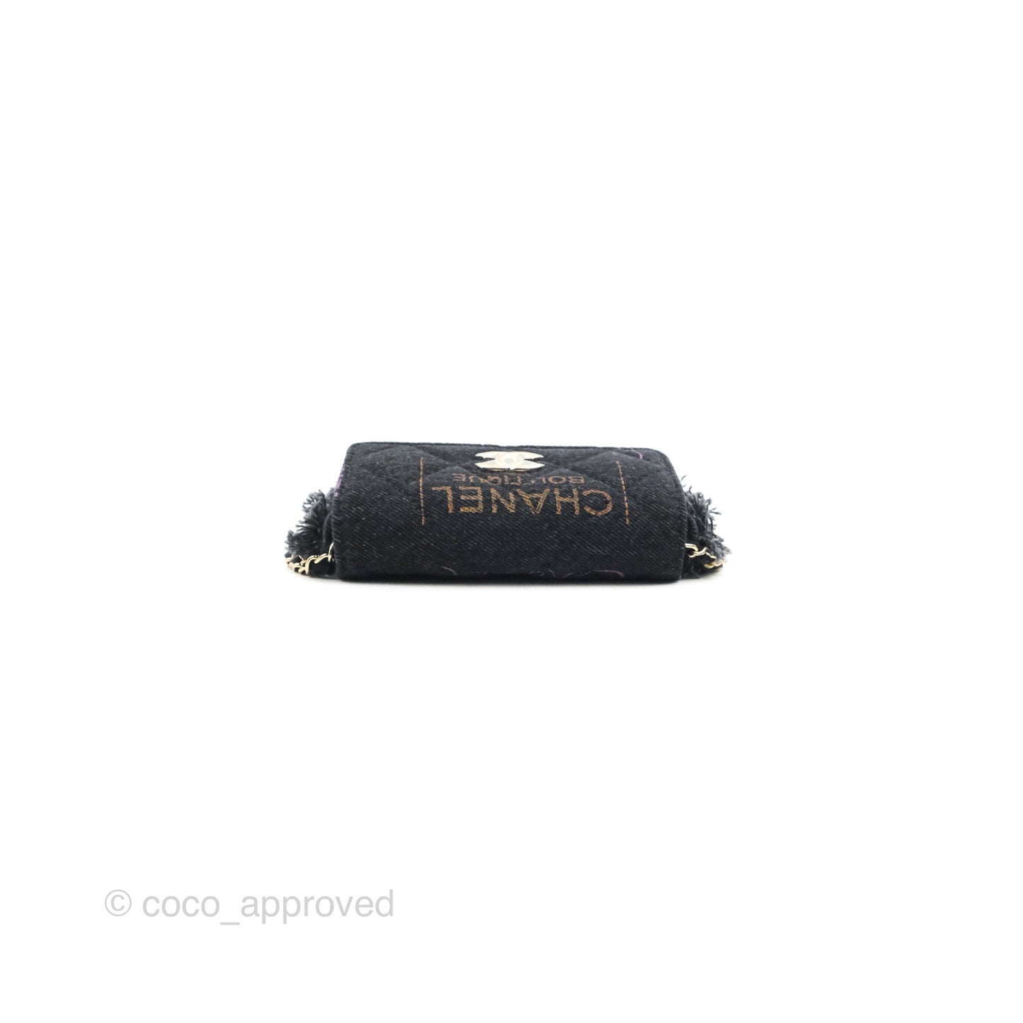 Chanel Printed Denim Card Holder with Chain Black 22P