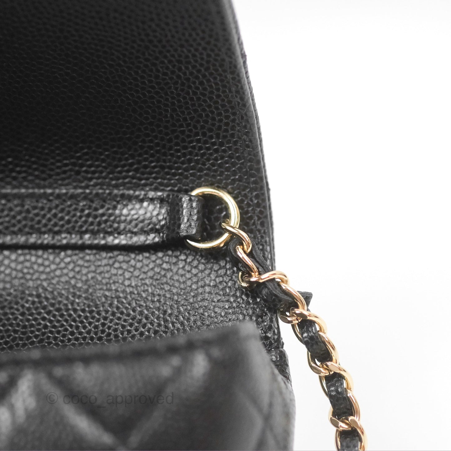Chanel Quilted Glasses Case With Chain Black Caviar Gold Hardware