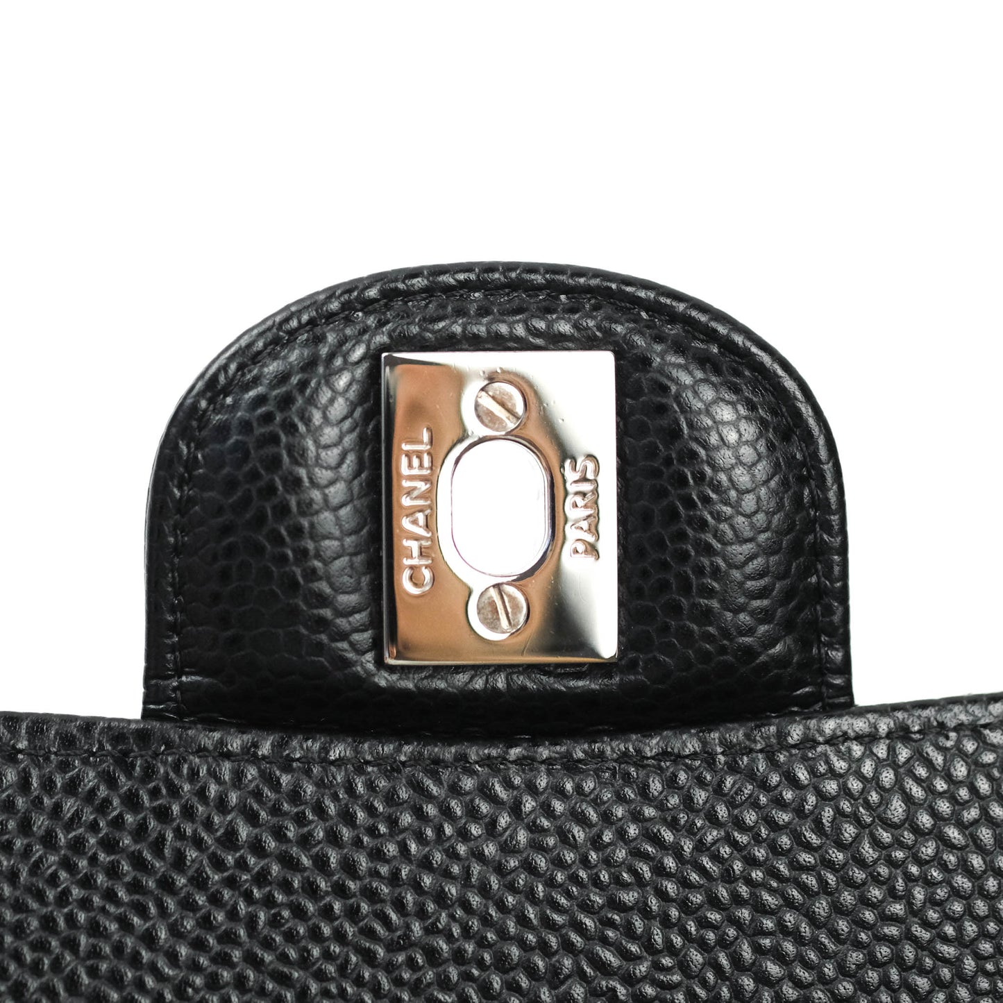Chanel Classic M/L Medium Double Flap Bag Black Caviar Silver Hardware