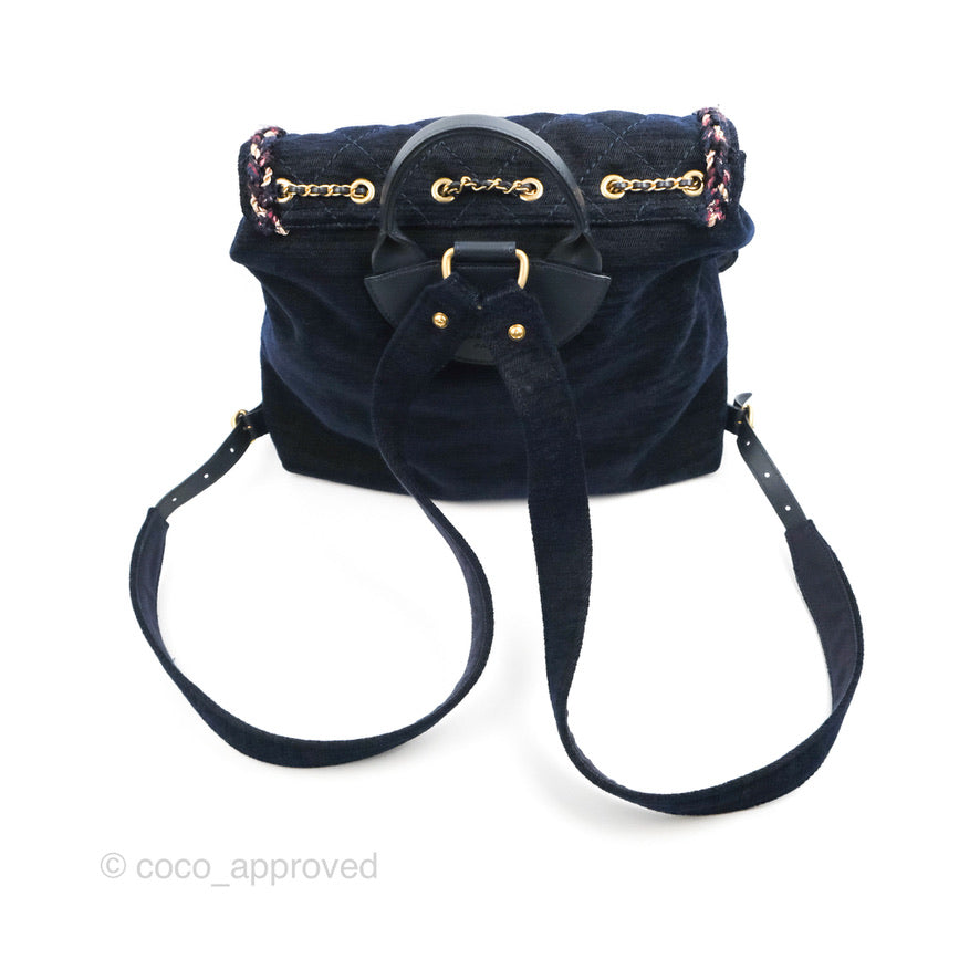 Chanel Parisian Stroll Backpack Wool Velvet Navy