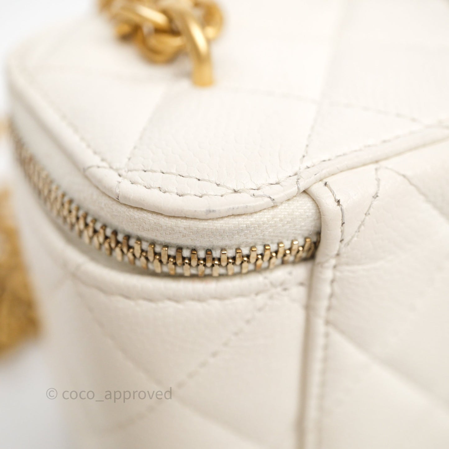 Chanel Heart Crush Mini Vanity With Chain White Caviar Aged Gold Hardware