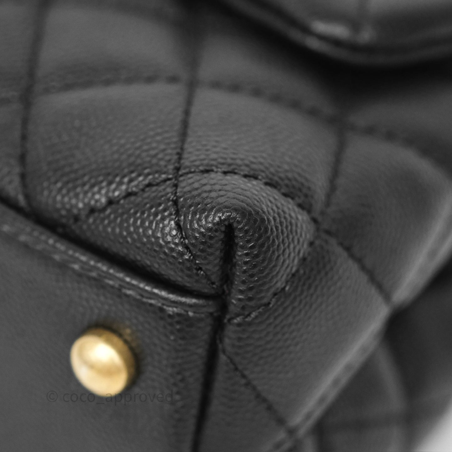 Chanel Small Coco Handle Quilted Black Caviar Aged Gold Hardware Lizard Handle