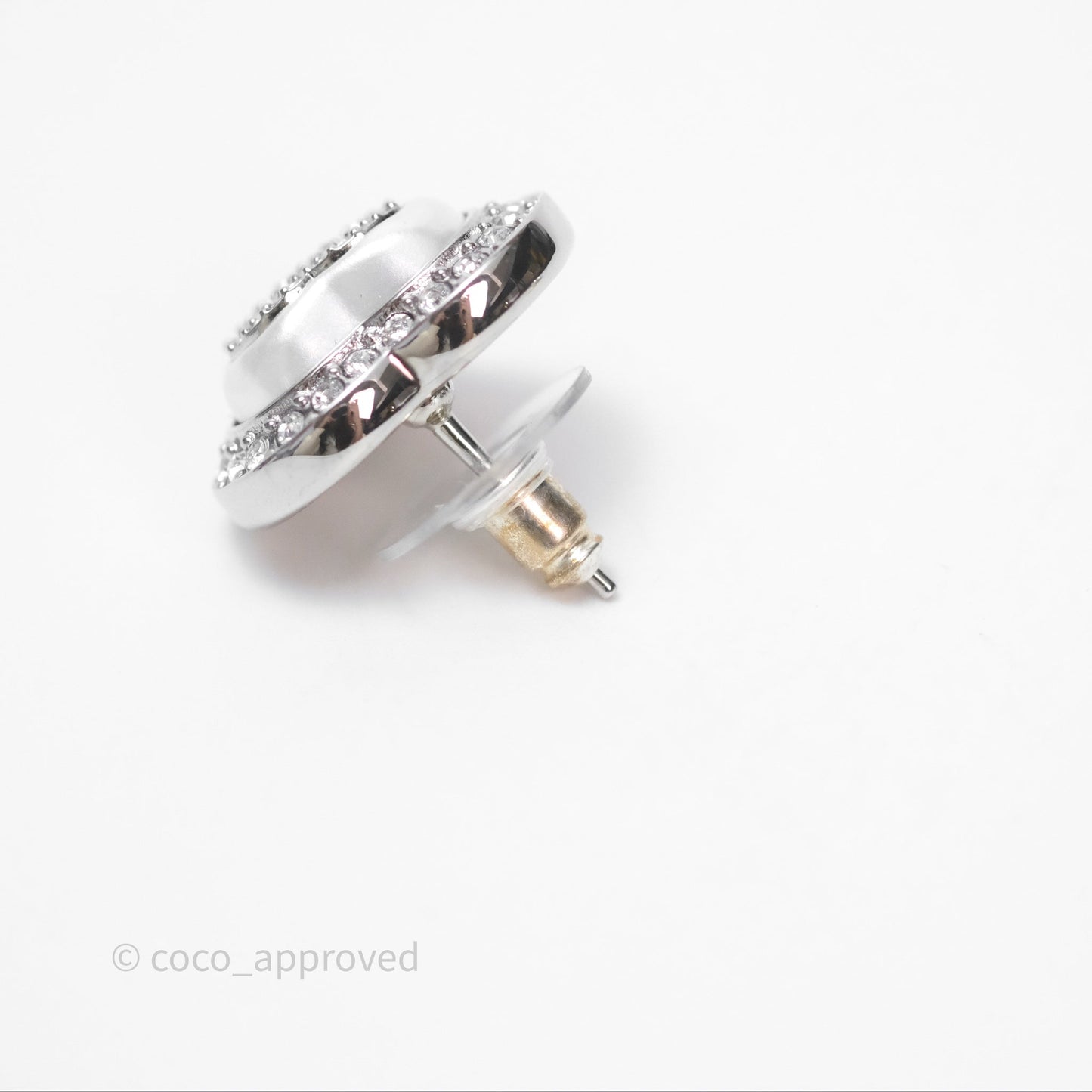 Chanel Crystal CC Heart Earrings Silver Tone 23B