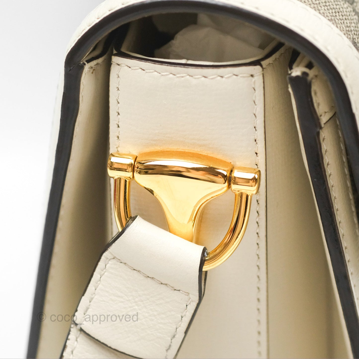Gucci Horsebit 1955 GG Supreme Canvas White Shoulder Bag Gold Hardware