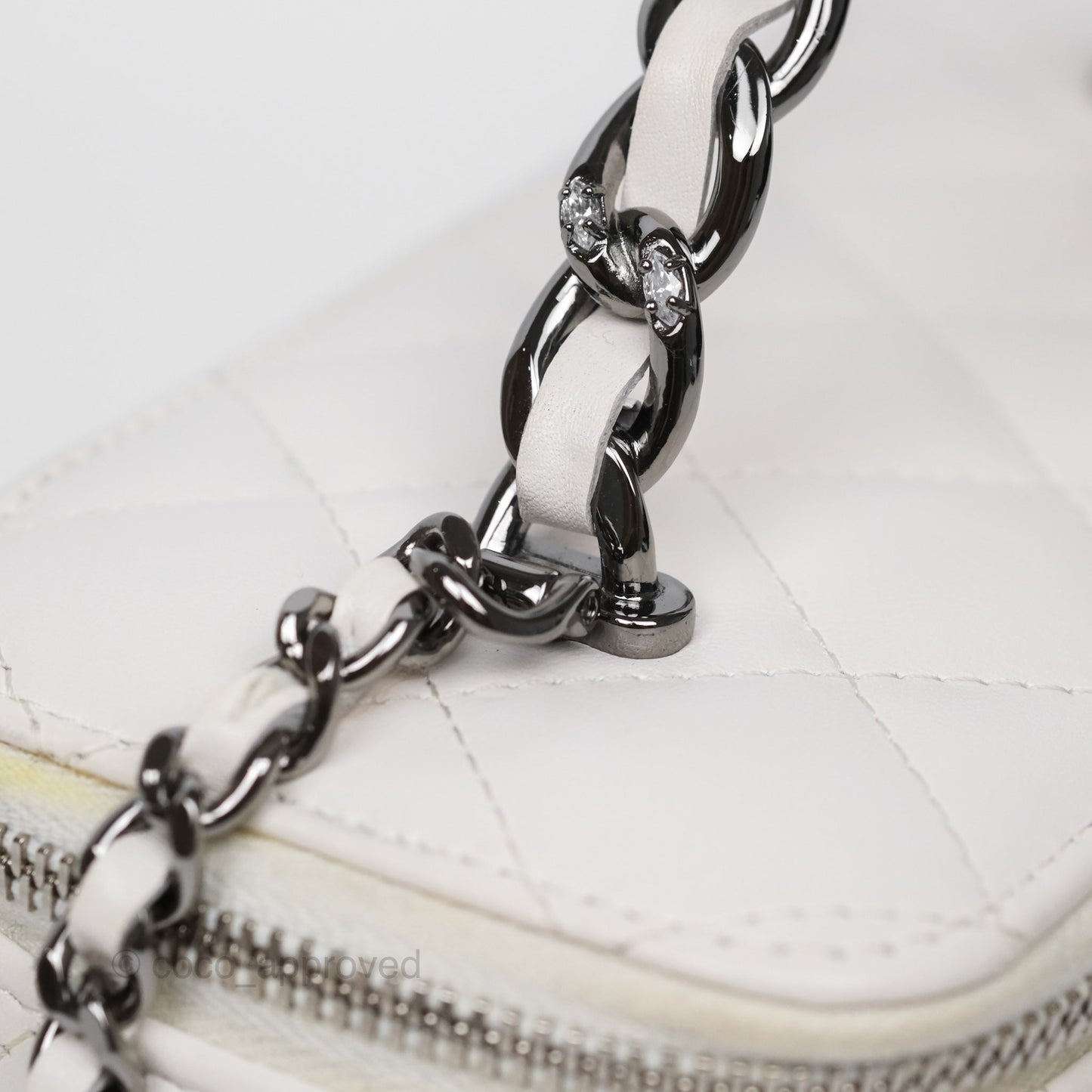 Chanel Crystals Top Handle Vanity Rectangular White Lambskin Gun Metal