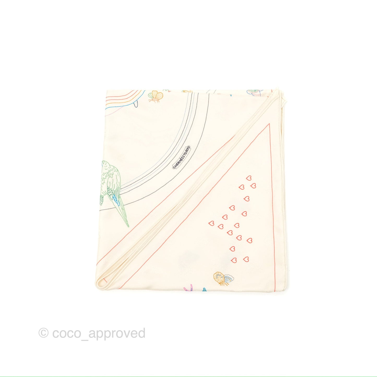 Hermes Story Embroidered Triangle Scarf Silk Ivory