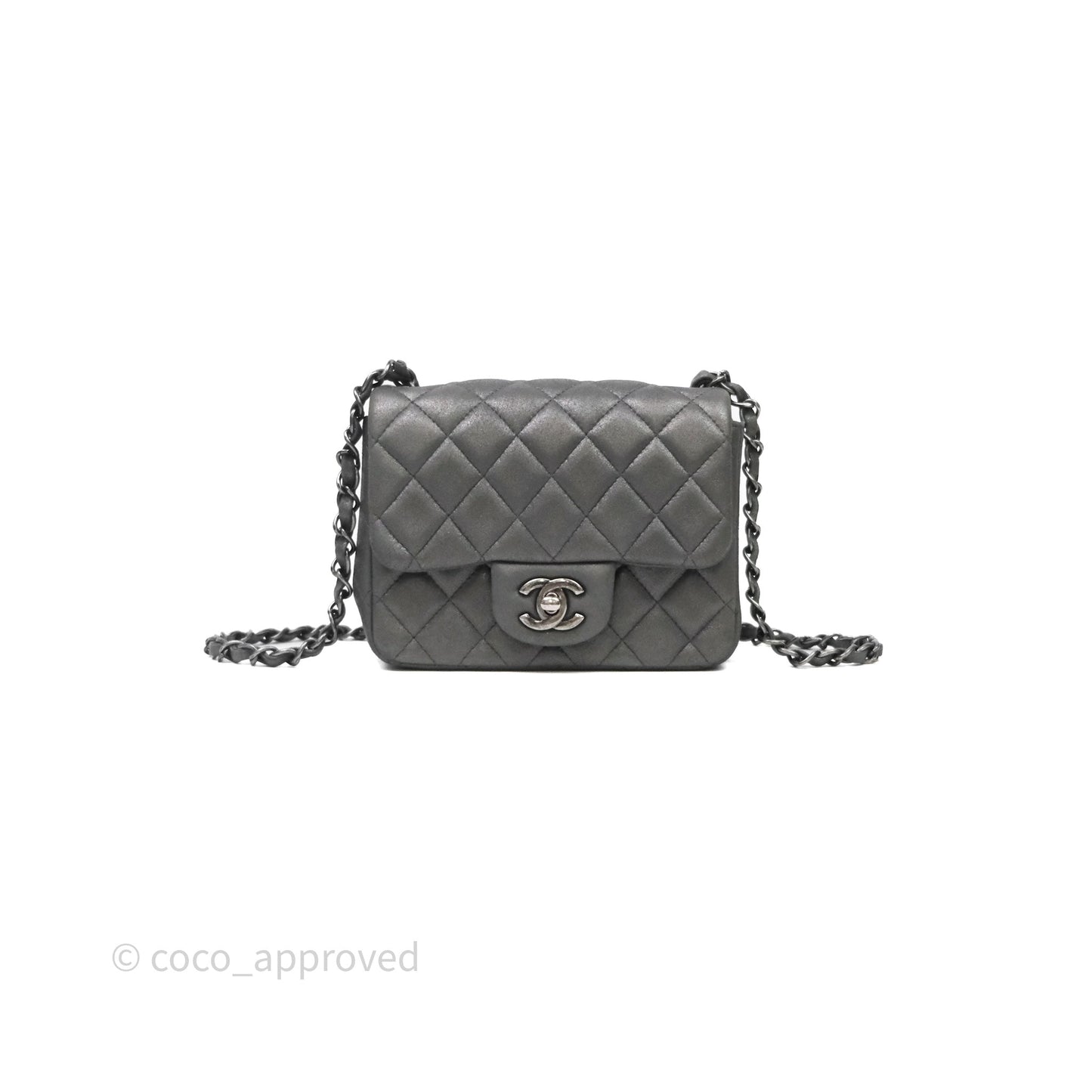 Chanel Mini Square Iridescent Grey Suede Gun Metal Hardware