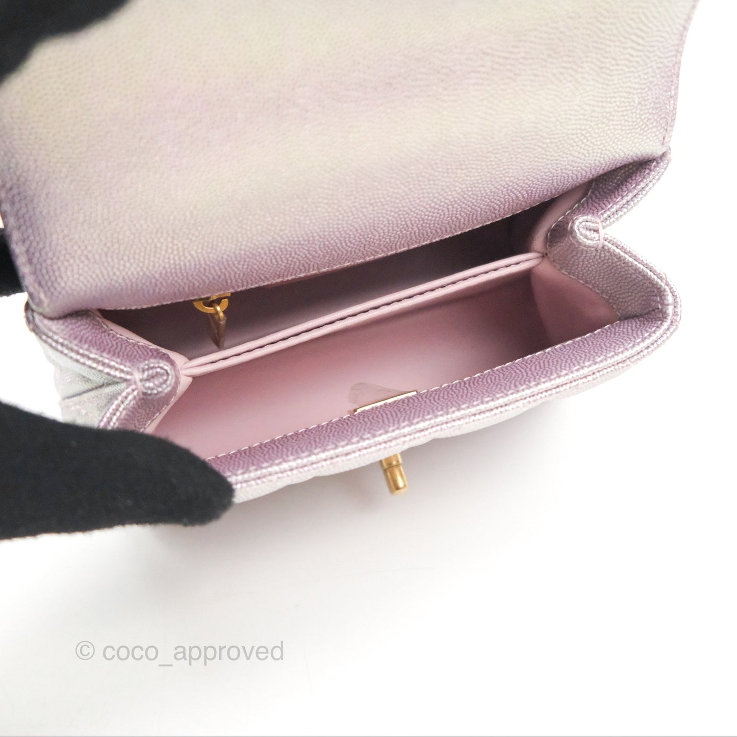 Chanel Mini Coco Handle Quilted Iridescent Purple Caviar Gold Hardware