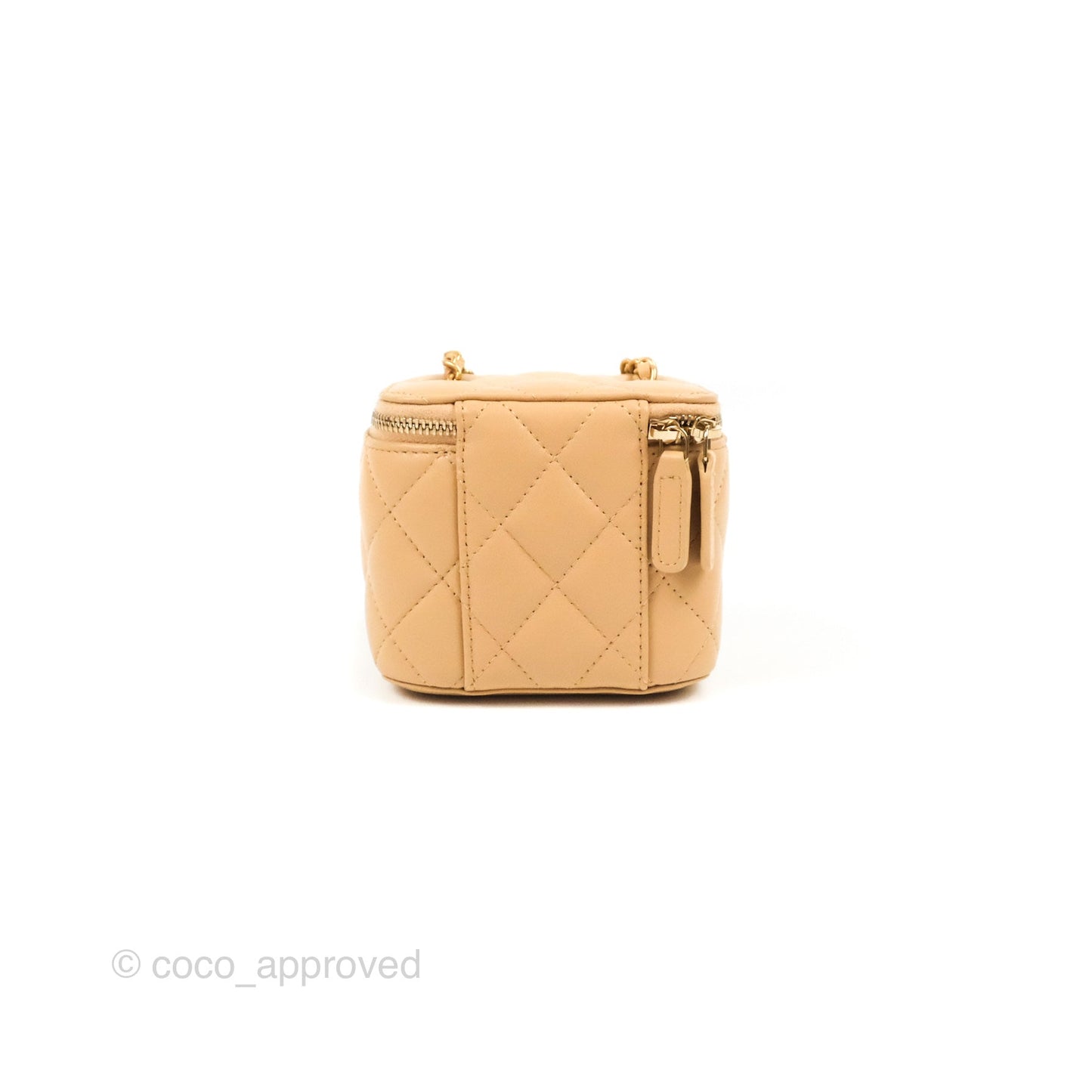 Chanel Mini Pearl Crush Vanity With Chain Beige Lambskin Aged Gold Hardware