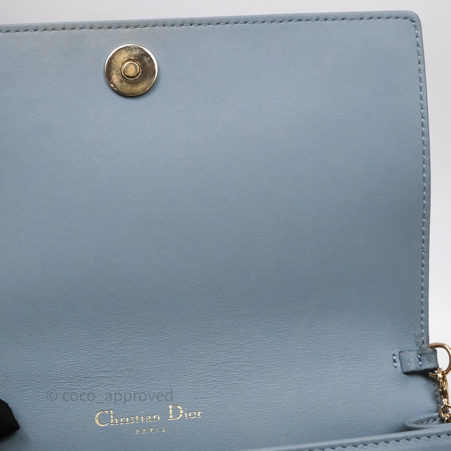 Christian Dior Lady Dior Pouch with Chain Blue Grey Cannage Lambskin Gold Hardware