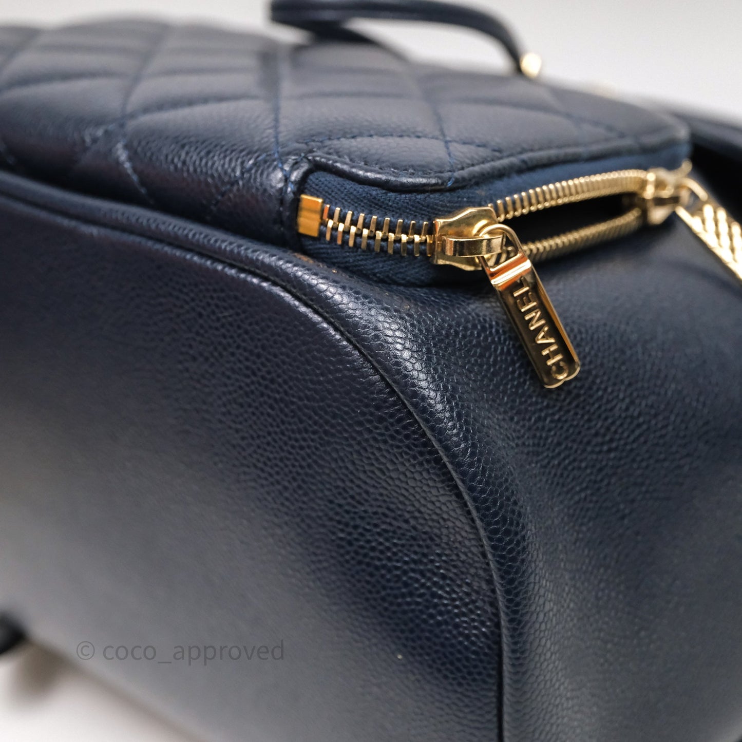 Chanel Quilted Business Affinity Backpack Navy Caviar Light Gold Hardware