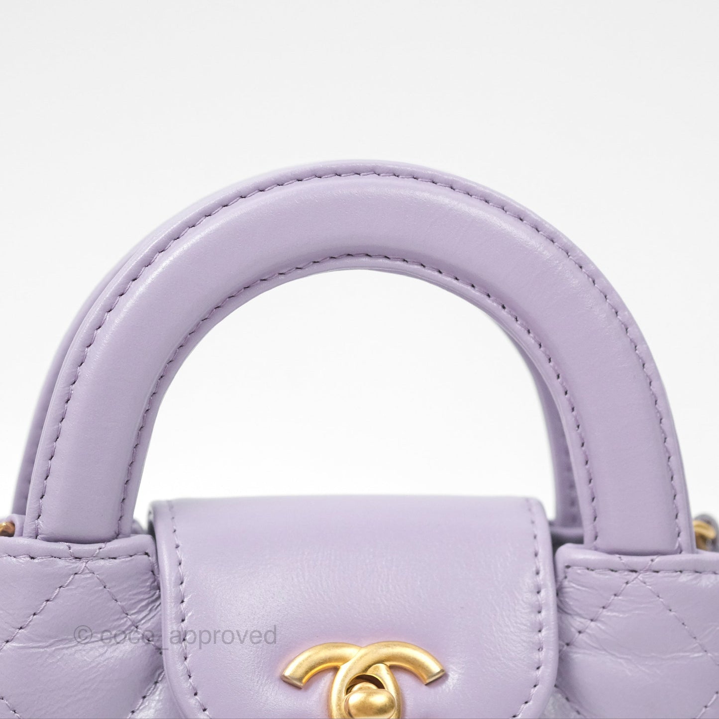 Chanel Mini Nano Kelly Bag Purple Shiny Calfskin Aged Gold Hardware