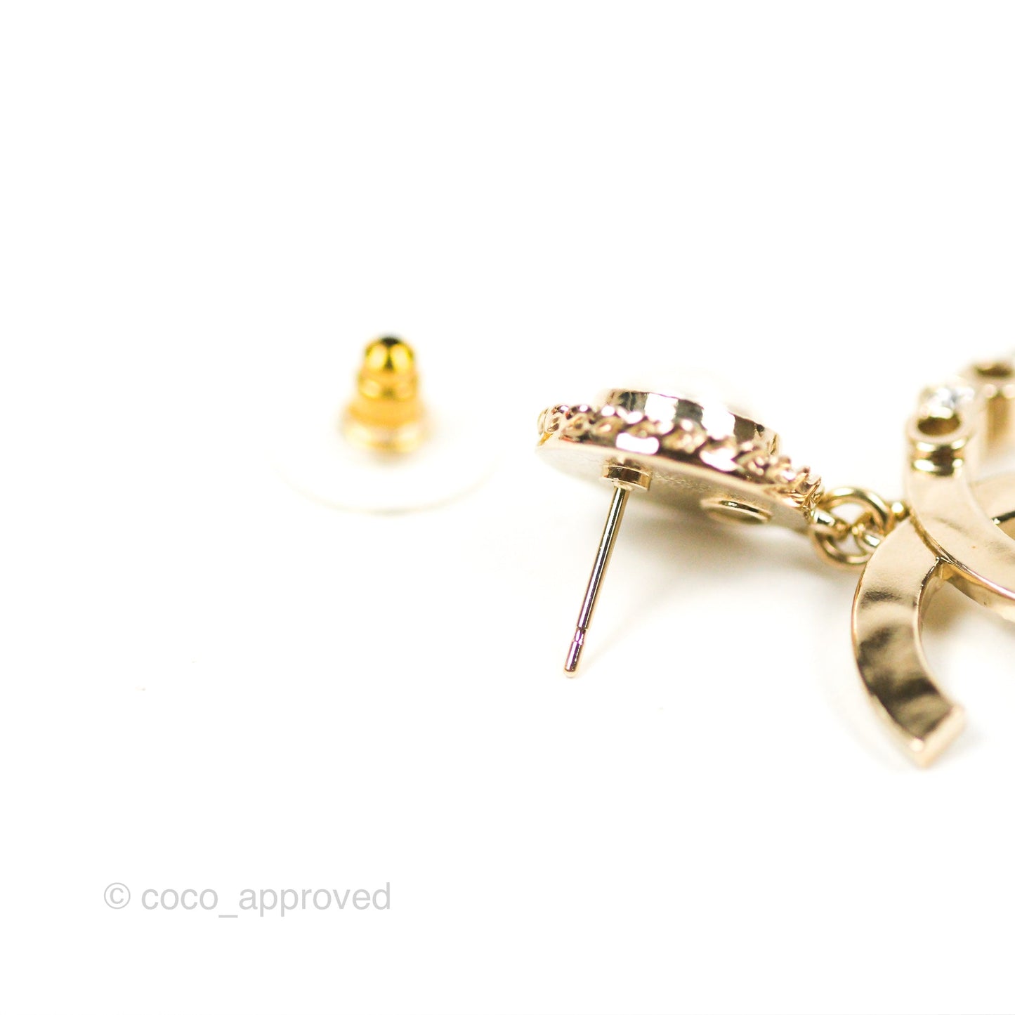 Chanel CC Coco Pearl Drop Earrings Gold Tone 22P