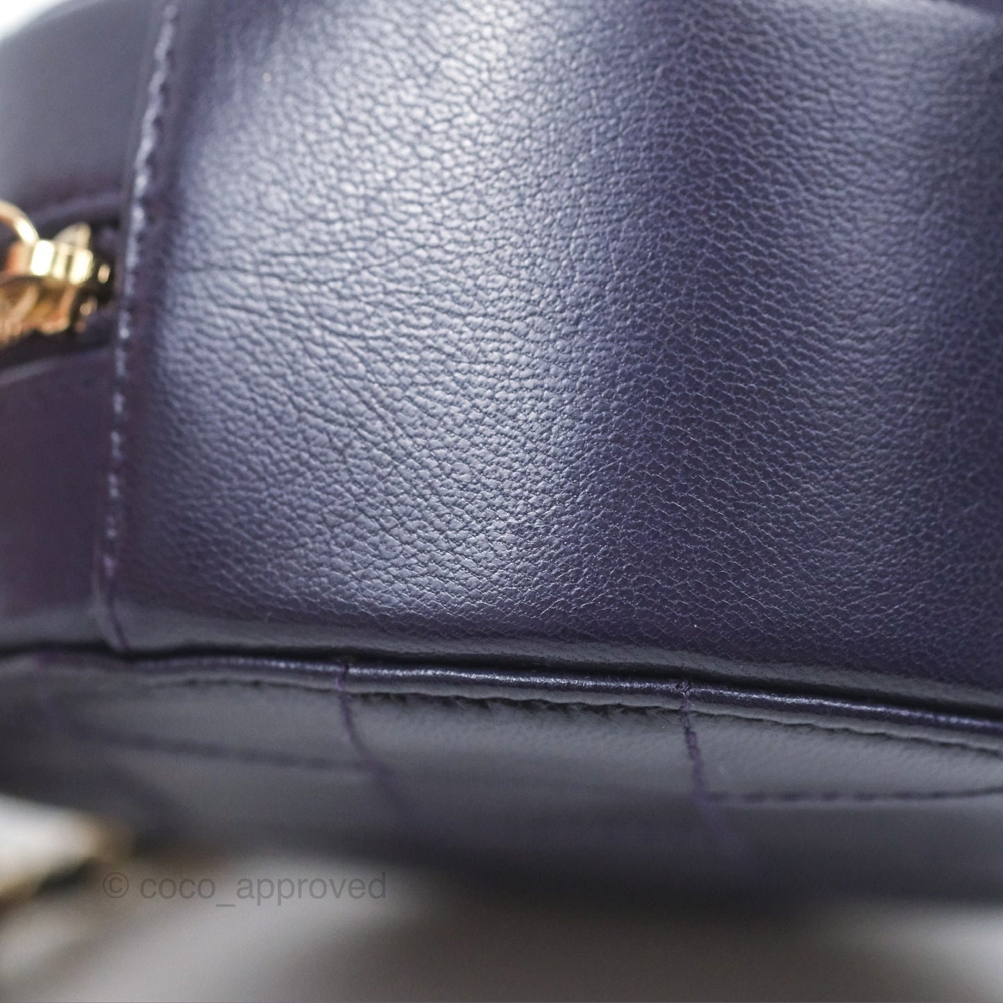 Chanel Quilted Round Clutch with Chain Dark Purple Calfskin Gold Hardware