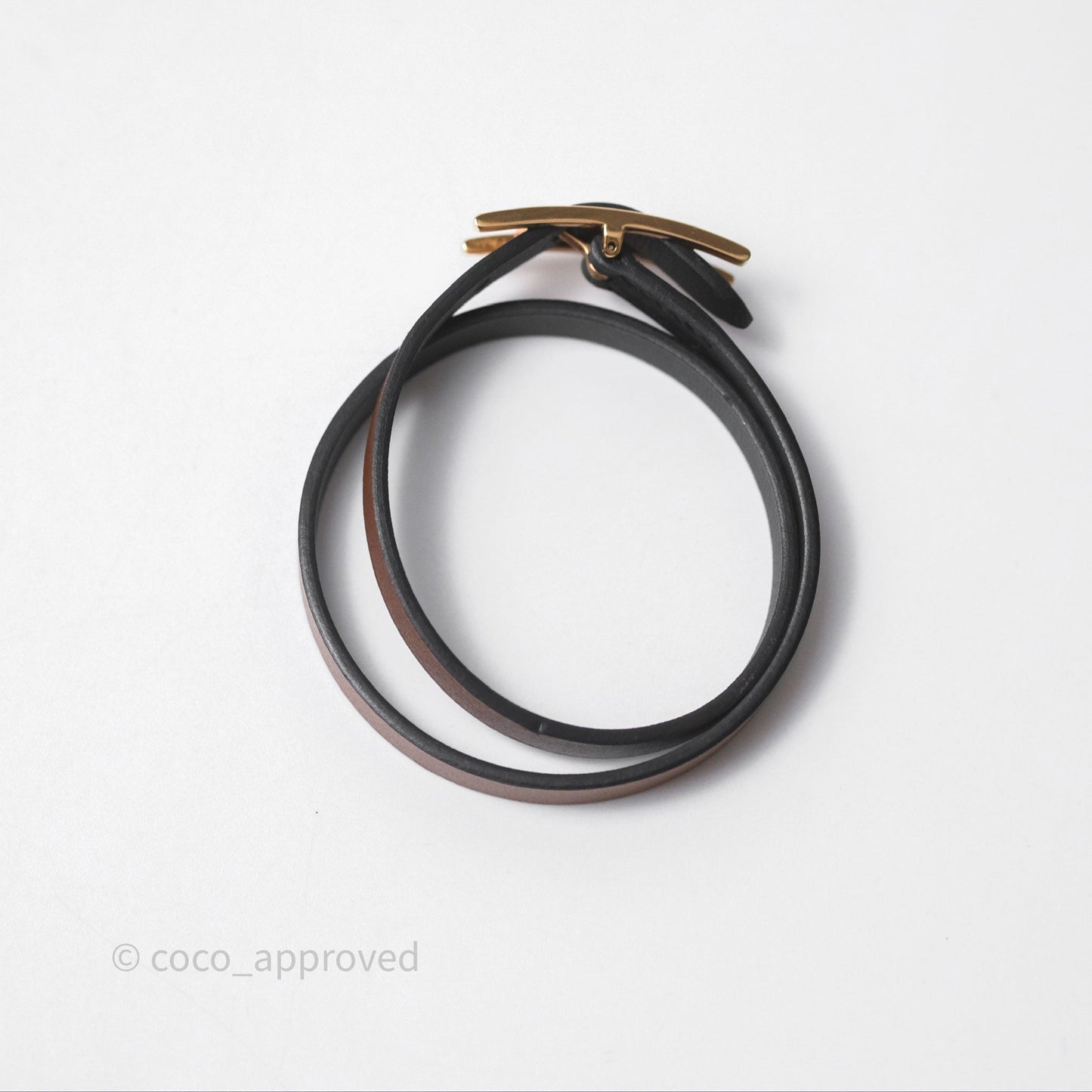 Hermès Behapi Double Tour Bracelet in Fauve 34 / Noir 89 Calfskin Gold Hardware