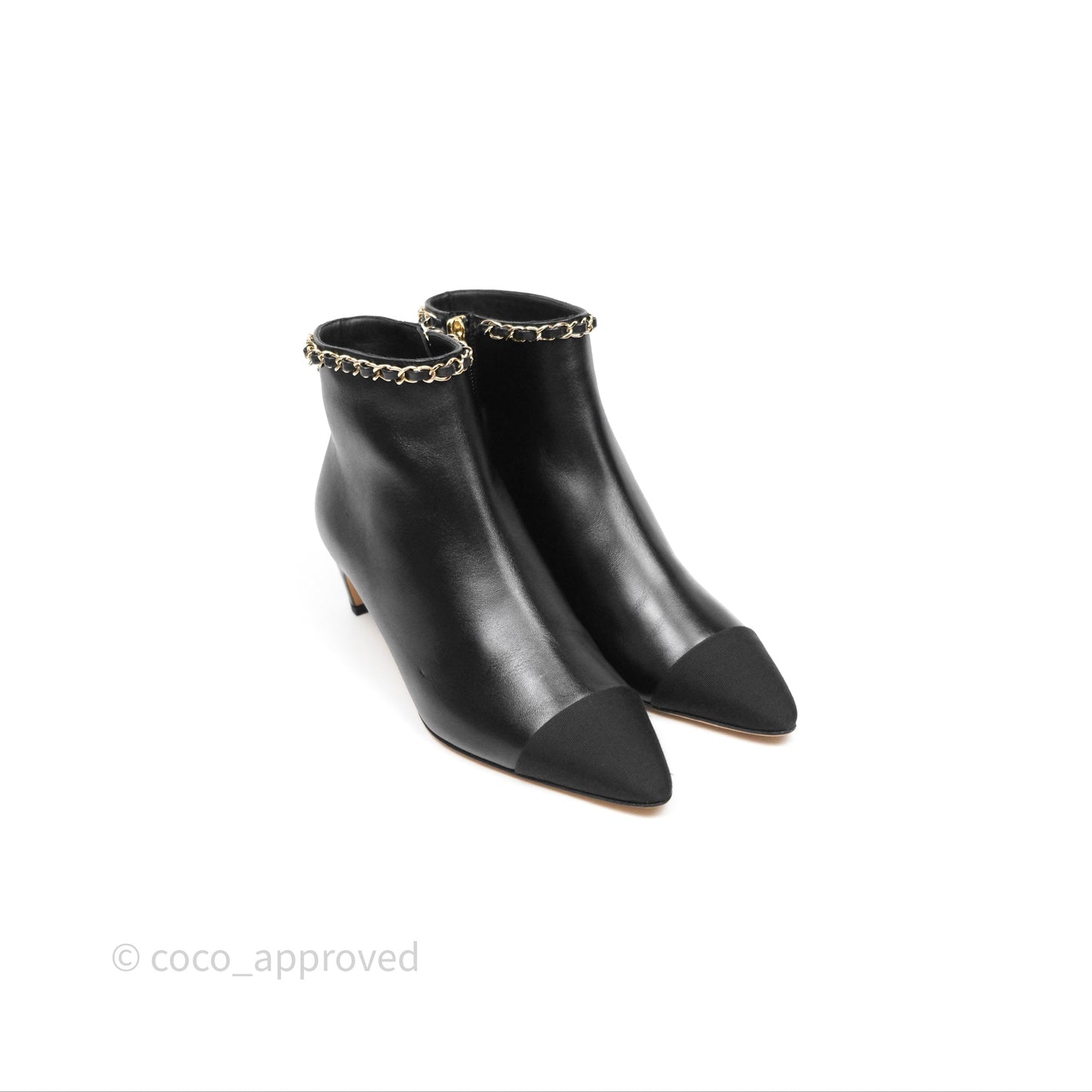 Chanel Cap Toe Chain Ankle Boots Lambskin Size 36.5