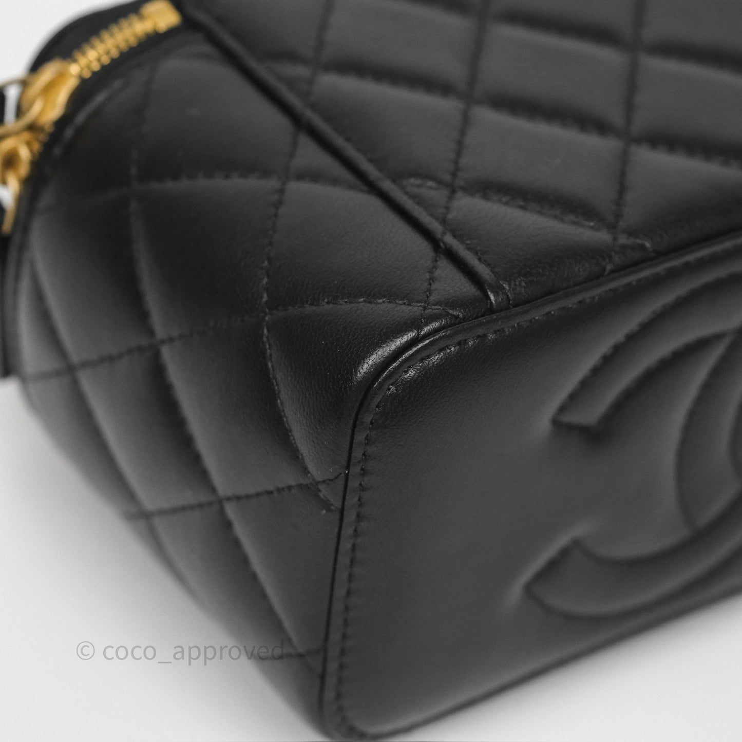 Chanel Vanity with COCO Heart Chain Black Lambskin Aged Gold Hardware