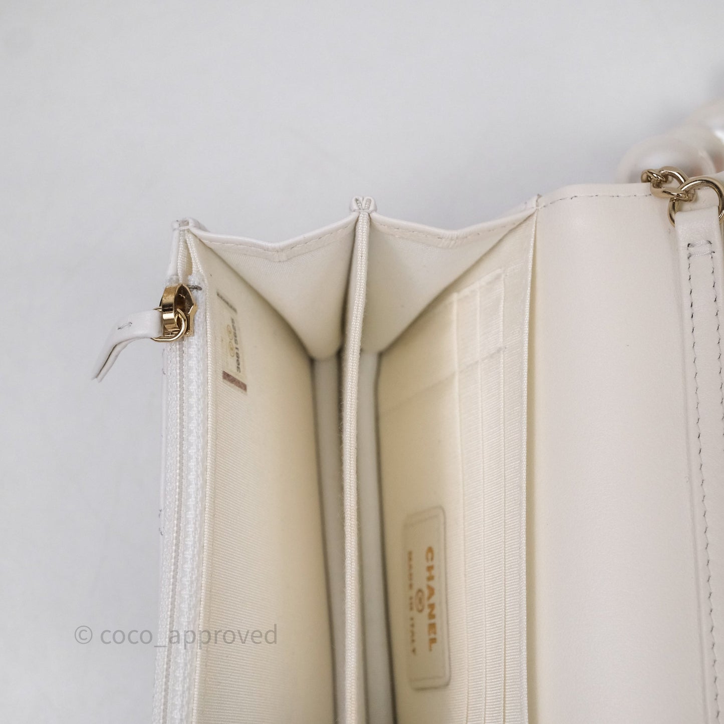 Chanel Mini Wallet On Large Pearl Chain WOC Quilted White Lambskin Gold Hardware