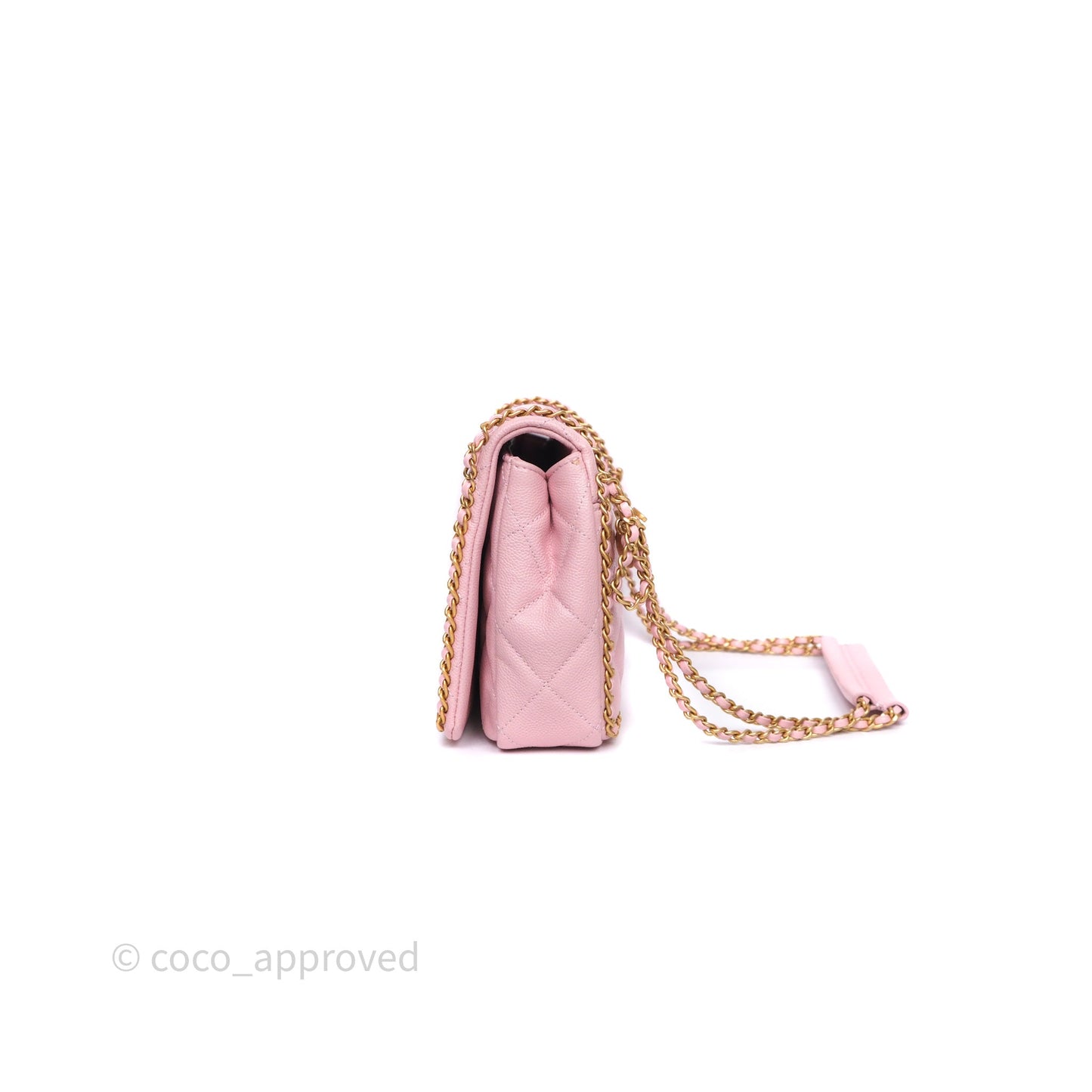 Chanel Chain Around Flap Bag Pink Caviar Aged Gold Hardware 22B