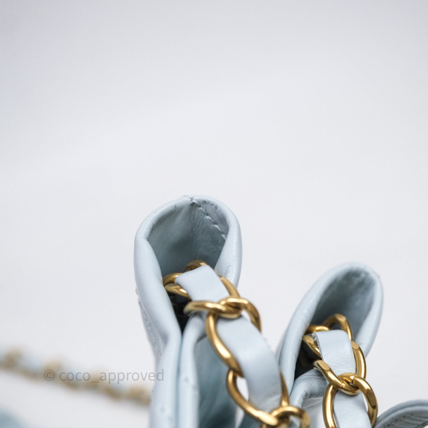 Chanel 22 Small Light Blue Shiny Calfskin Aged Gold Hardware