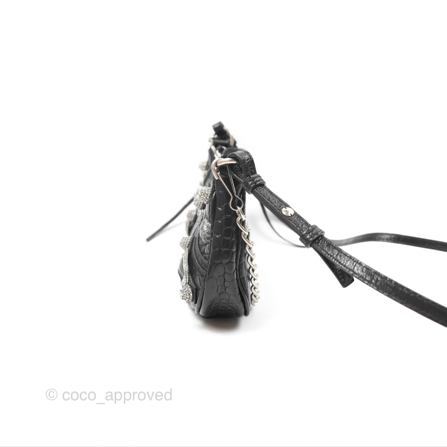 Balenciaga Le Cagole Mini Bag With Chain Black Crocodile Embossed Calfskin Aged Silver Hardware