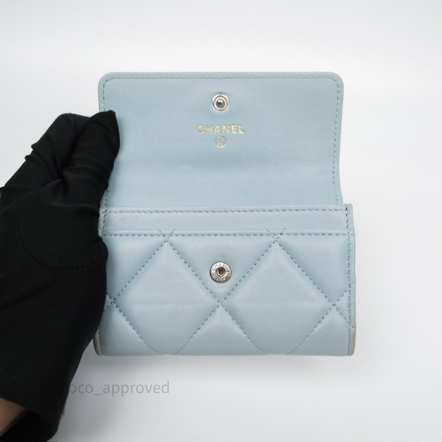 Chanel 19 Flap Card Holder Light Blue Lambskin