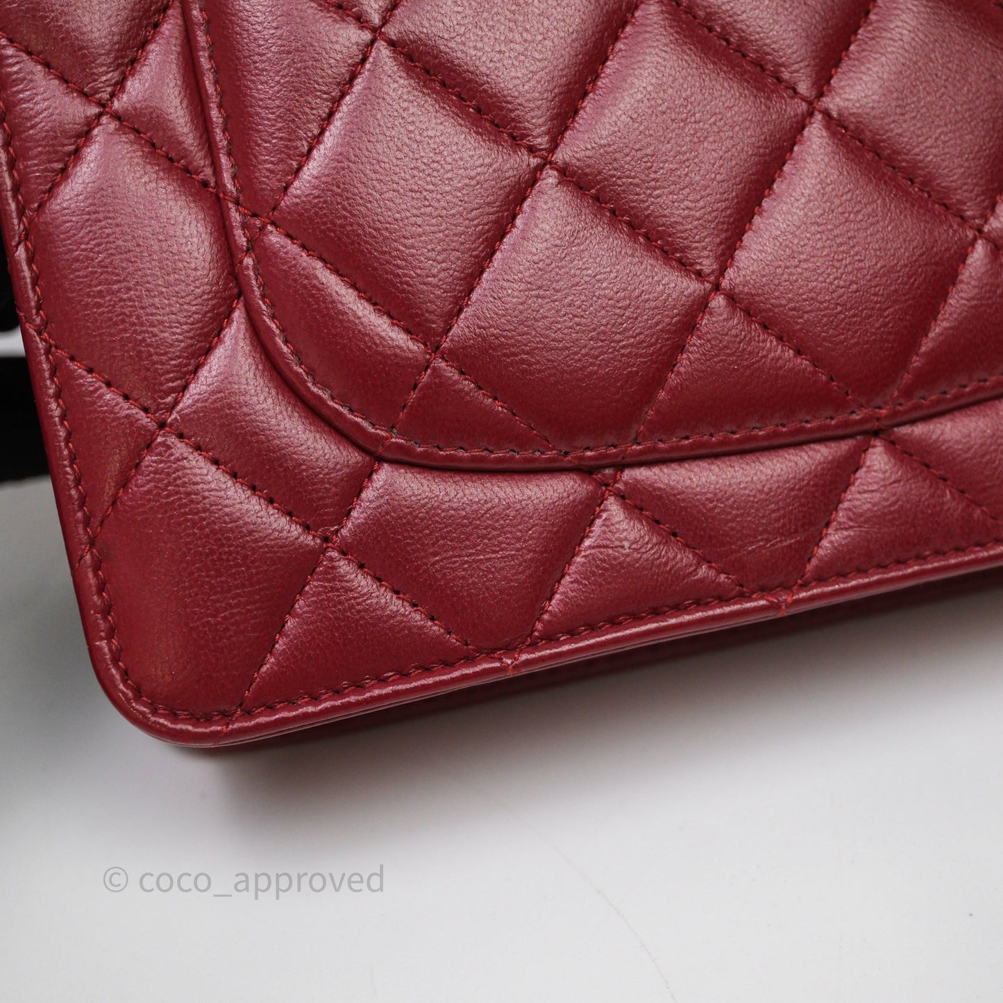 Chanel Quilted Wallet on Chain WOC Red Lambskin Silver Hardware