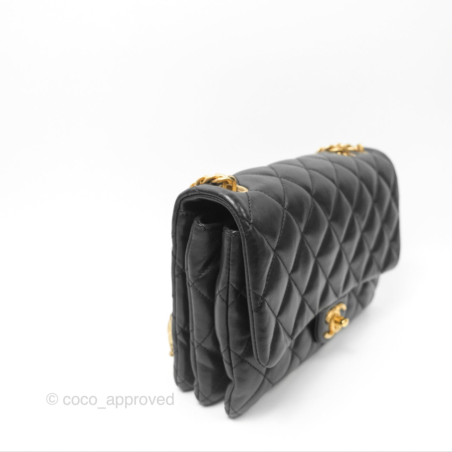 Chanel Flap Bag with Adjustable Strap Black Lambskin Aged Gold Hardware 22K