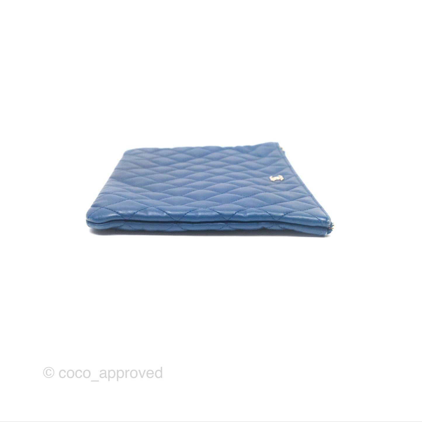 Chanel Medium Quilted O Case Blue Lambskin Gold Hardware
