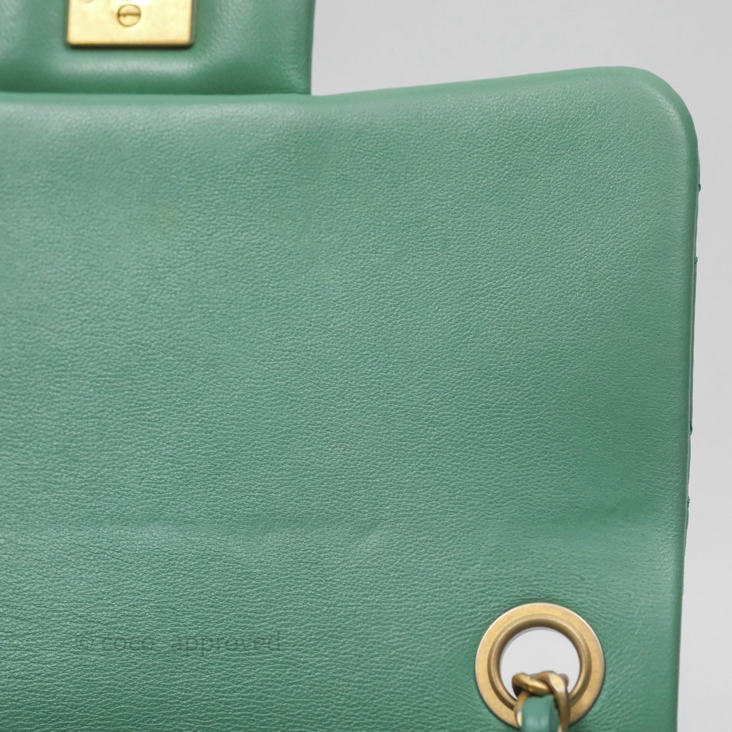 Chanel Pearl Crush Mini Square Quilted Green Lambskin Aged Gold Hardware