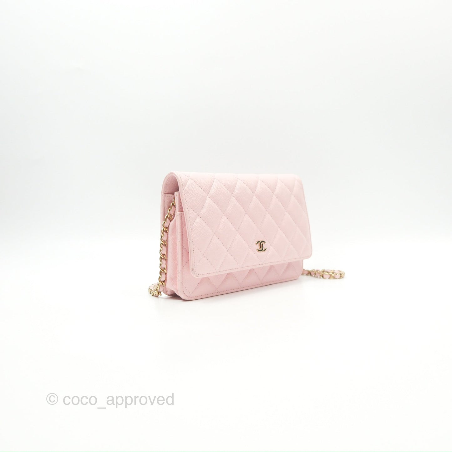 Chanel Quilted Classic Wallet On Chain WOC Pink Caviar Gold Hardware
