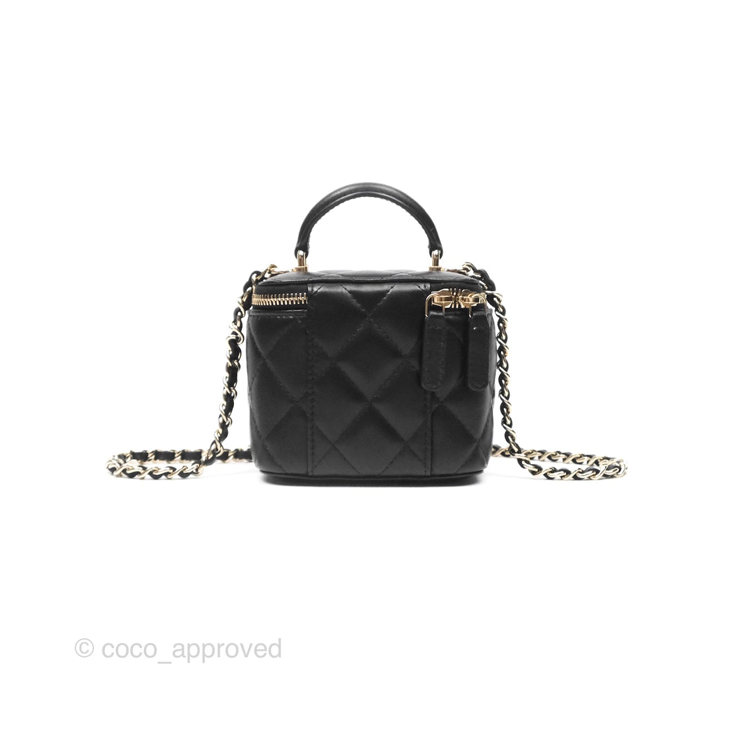 Chanel Mini Top Handle Vanity With Chain Black Lambskin Gold Hardware