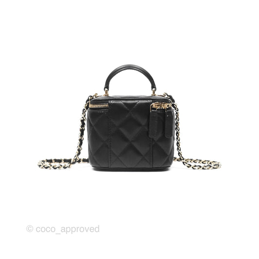 Chanel Mini Top Handle Vanity With Chain Black Lambskin Gold Hardware