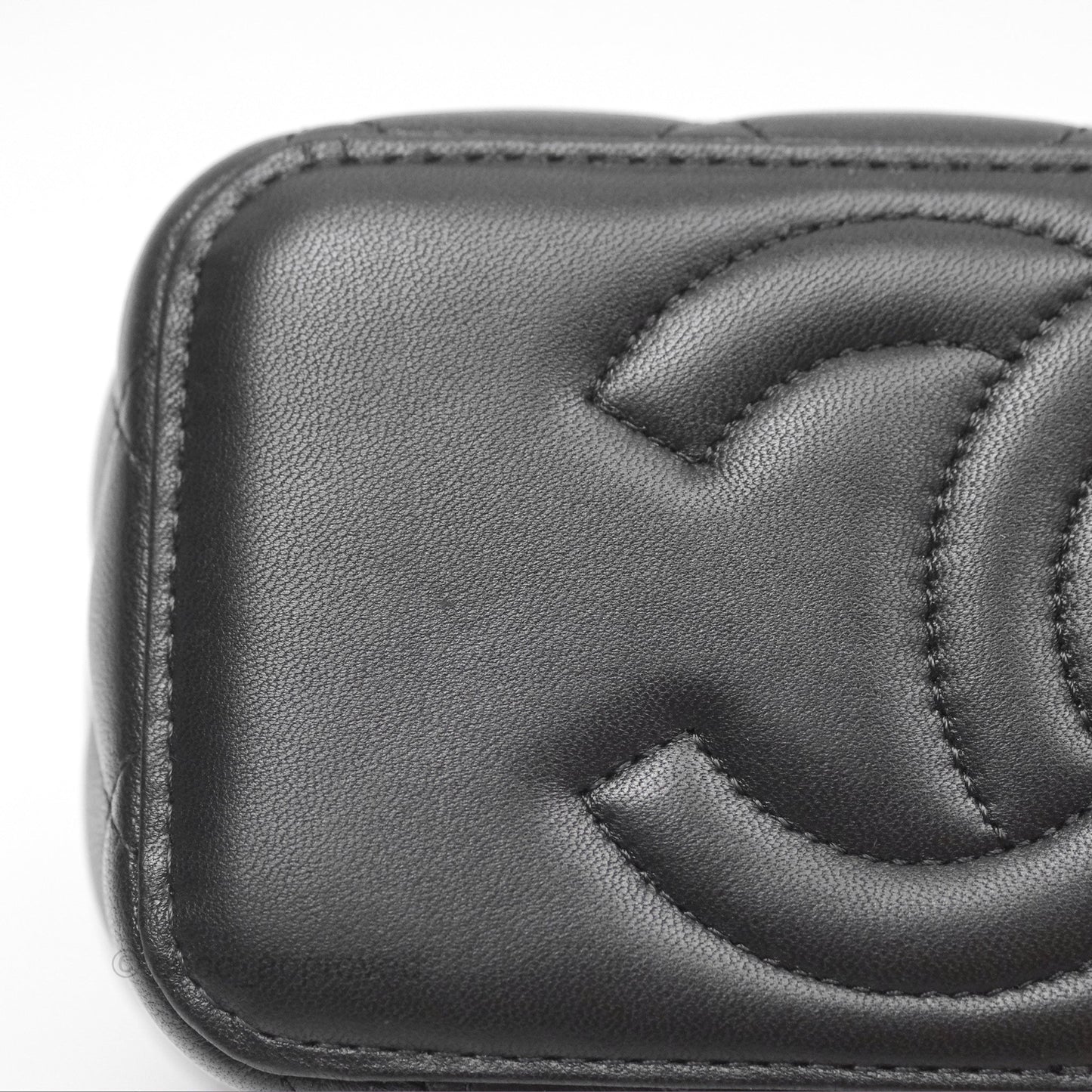 Chanel Vanity Rectangular Metal Top Handle Black Lambskin Aged Gold Hardware 22B