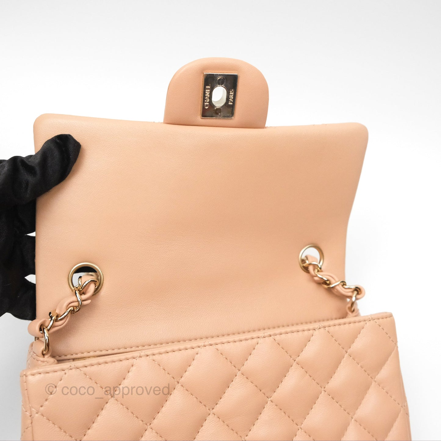 Chanel Mini Rectangular Quilted Beige Lambskin Gold Hardware