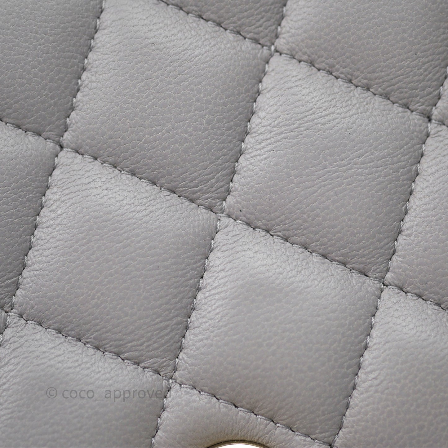 Chanel Mini Square Flap Quilted Light Grey Lambskin Gold Hardware