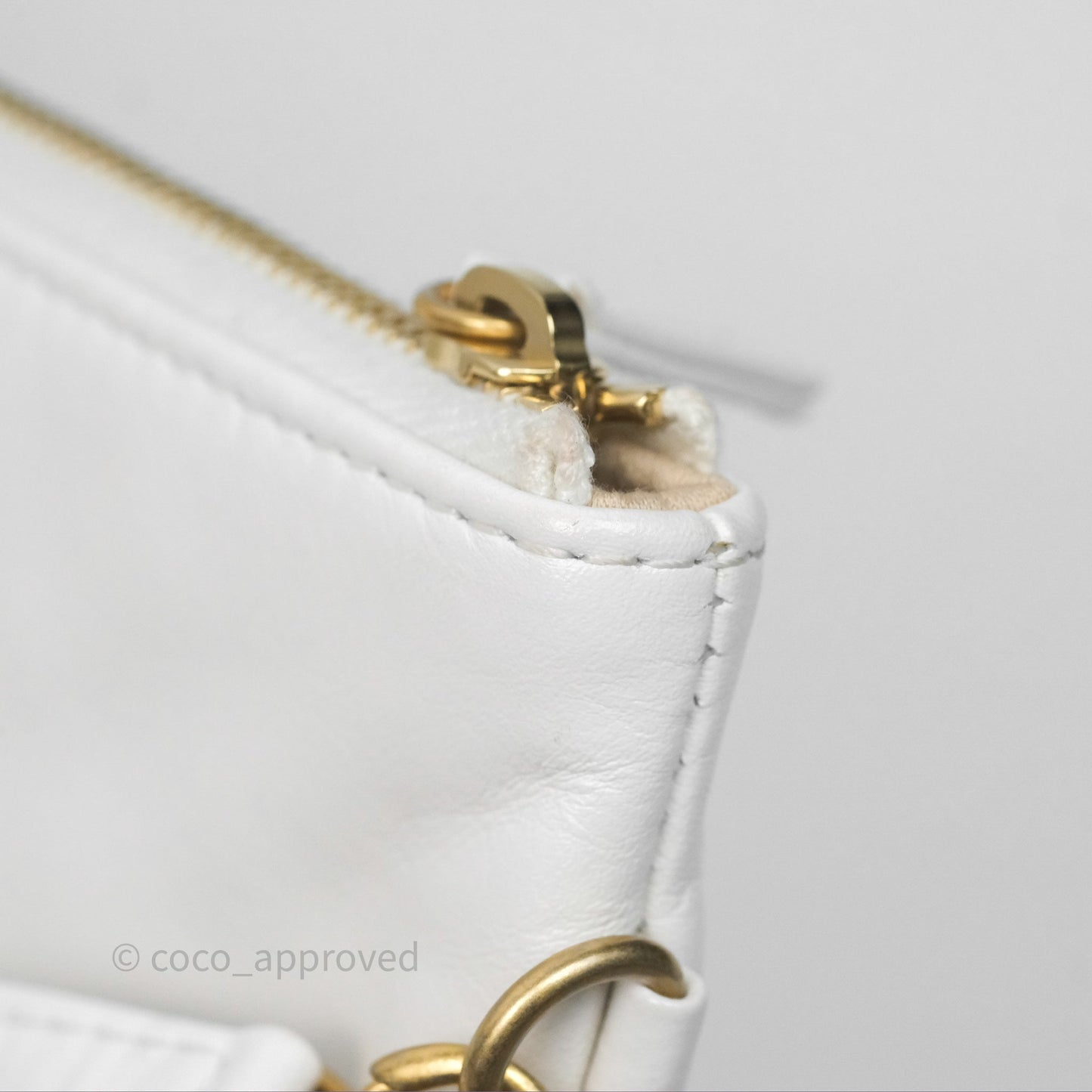 Chanel 22 Small White Shiny Calfskin Aged Gold Hardware