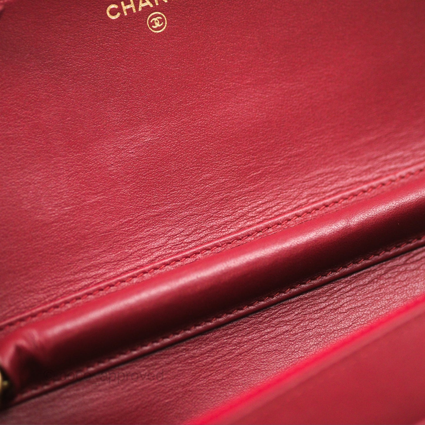 Chanel Quilted Boy Wallet on Chain WOC Red Caviar Aged Gold Hardware