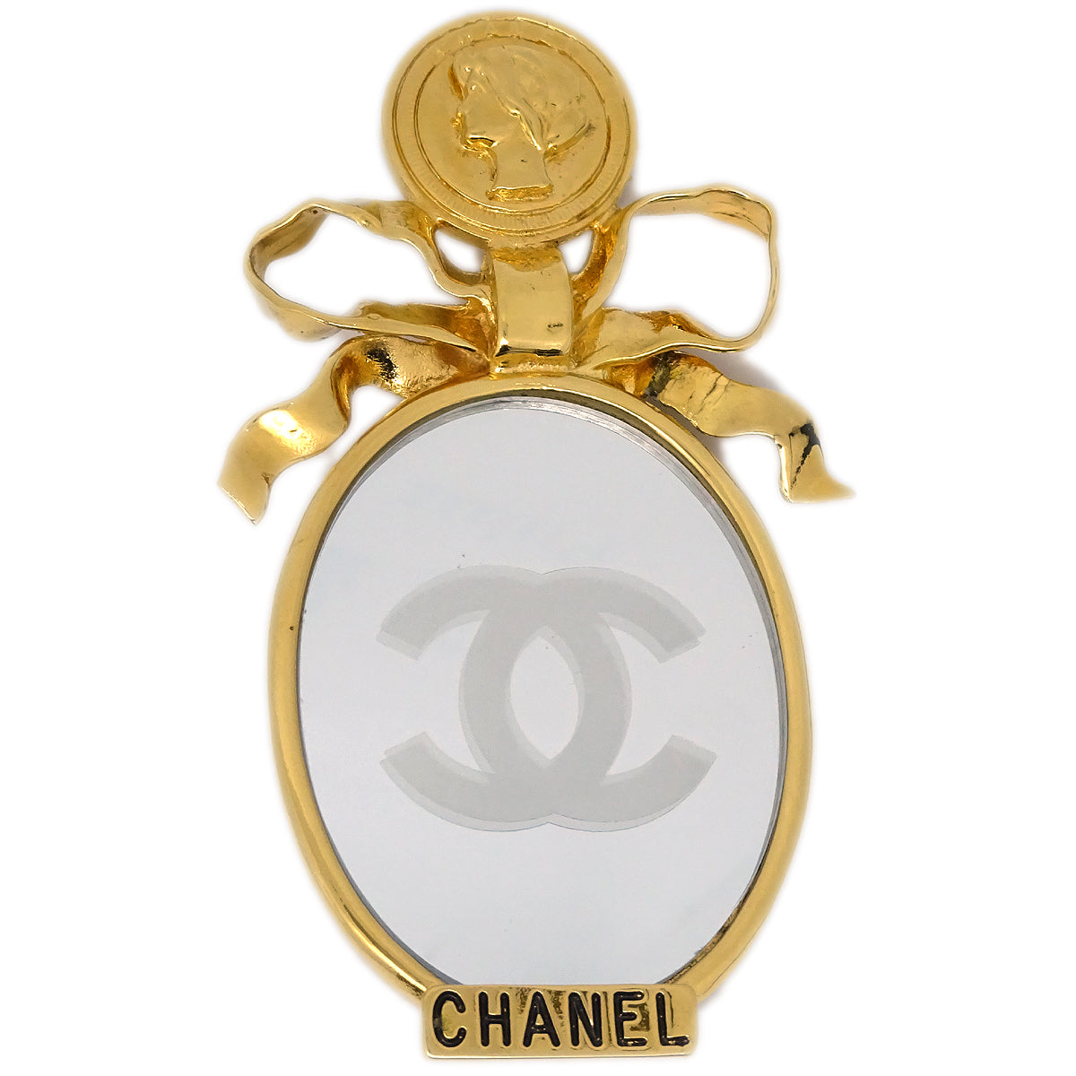 Luxury Chanel Bow Mirror Brooch Pin Gold