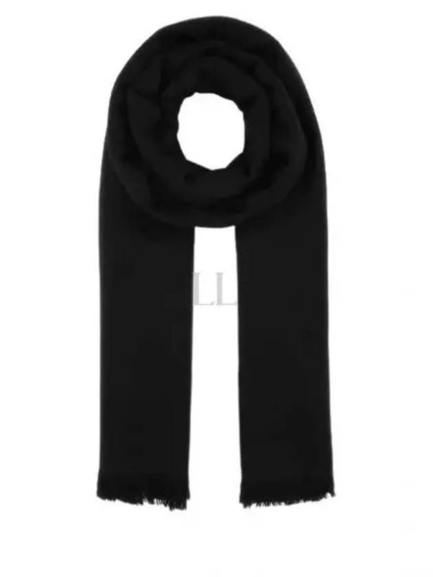 Luxury Saint Laurent Cassandra Monogram Wool Jacquard Scarf Black