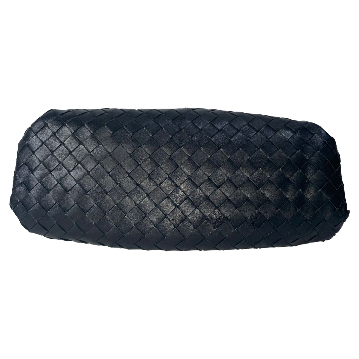 Luxury Bottega Veneta Pouch Intrecciato Bag in Black Calfskin Leather