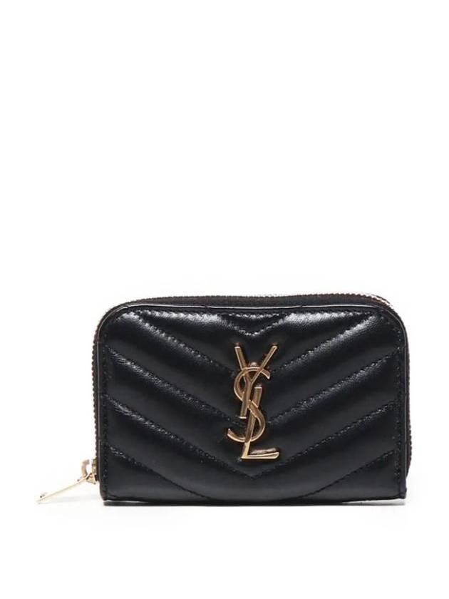 Luxury Saint Laurent Cassandra Leather Card Wallet Black