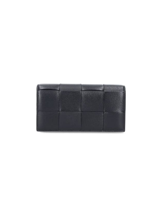 Luxury Bottega Veneta Intrecciato Large Flap Long Wallet Black