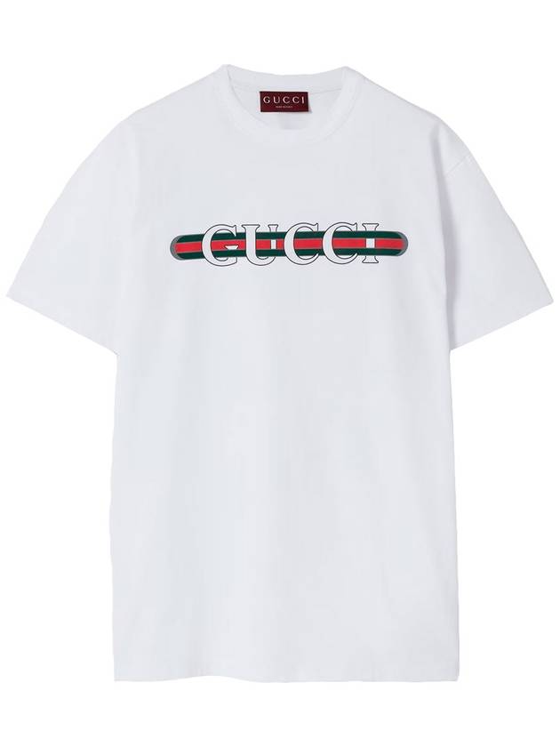 Luxury Gucci Trending 2025 Web Print Cotton Short Sleeve T-Shirt White
