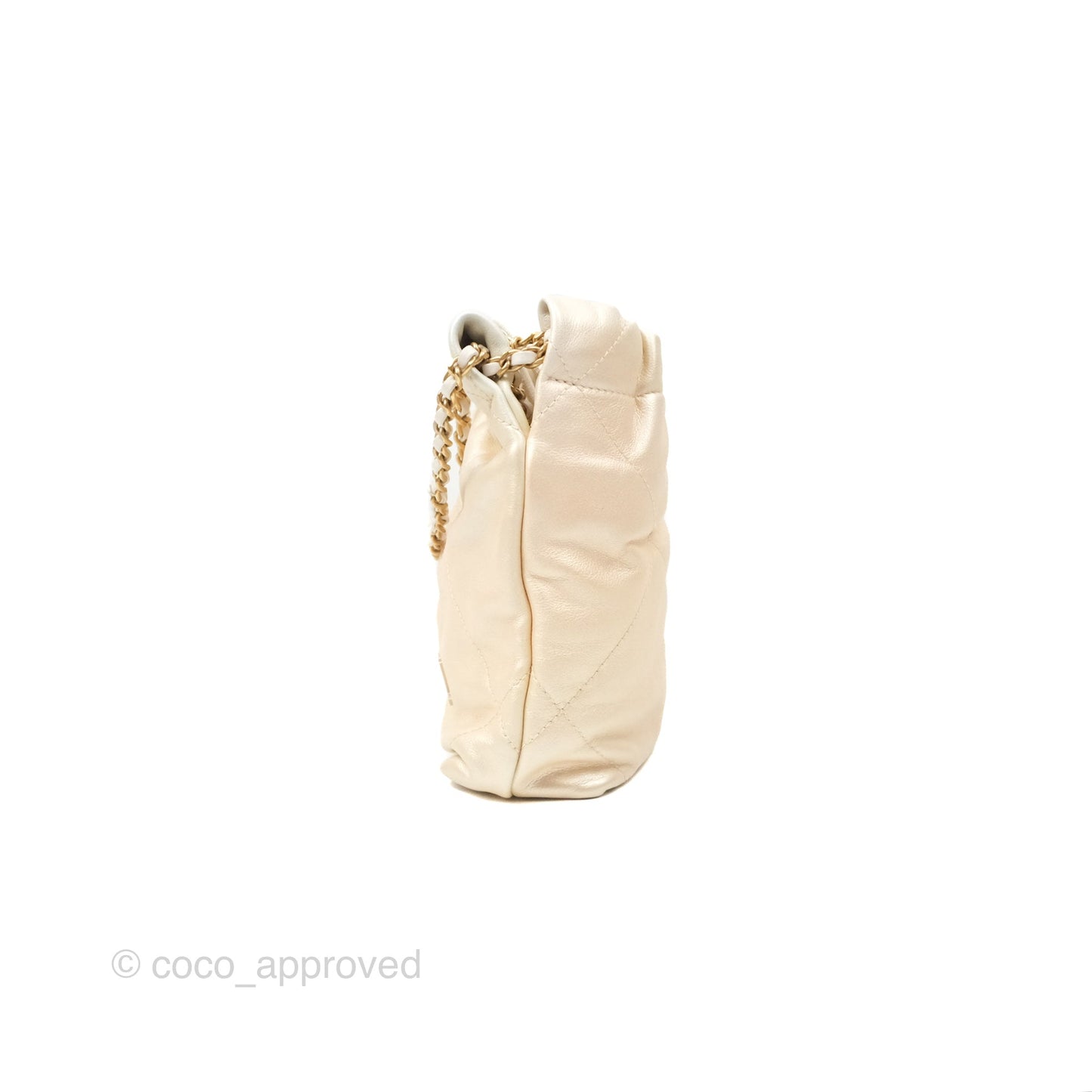 Chanel 22 Mini Bag Iridescent Light Pearly Calfskin Aged Gold Hardware